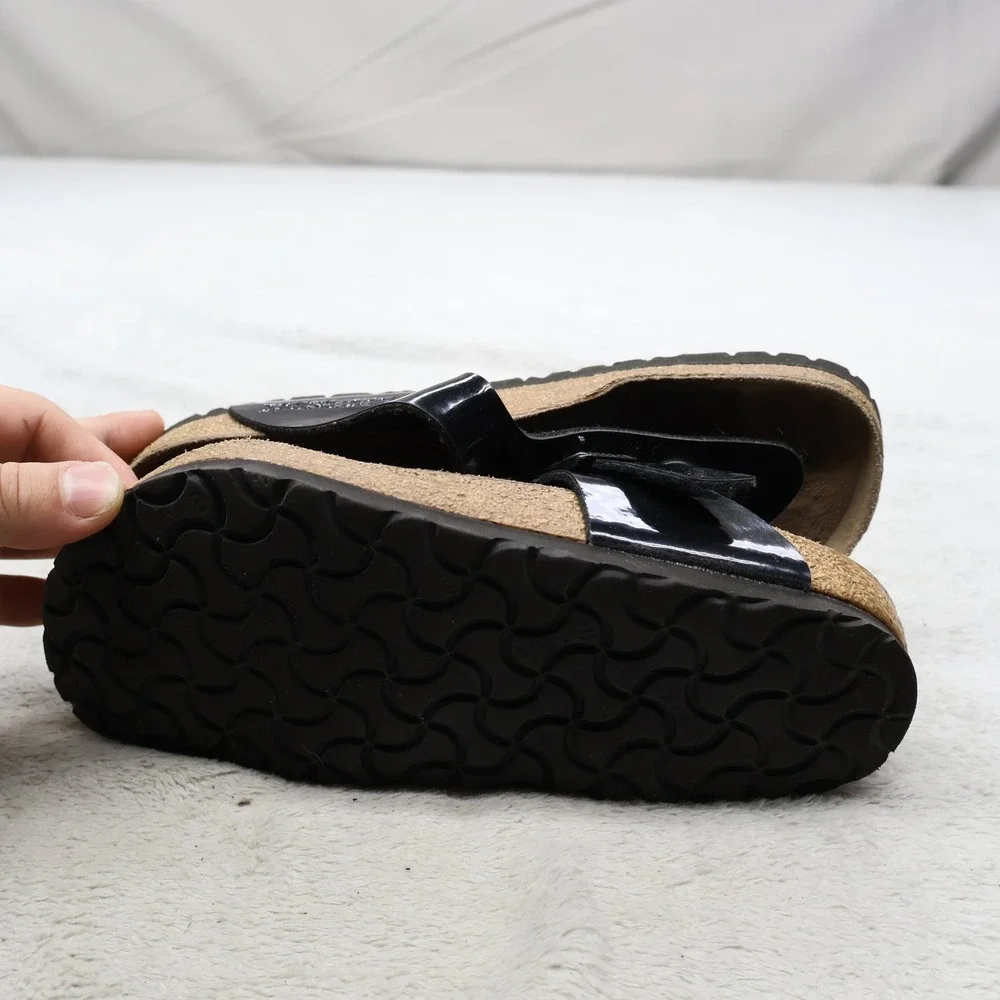Birkenstock Women 4 EU35 Sandals Black Gizeh Patent Birko-Flor Cork Thong READ